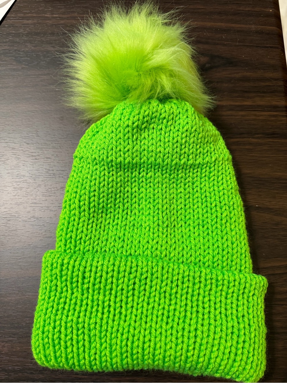 Adult Neon Green Pom Pom Beanie Hat